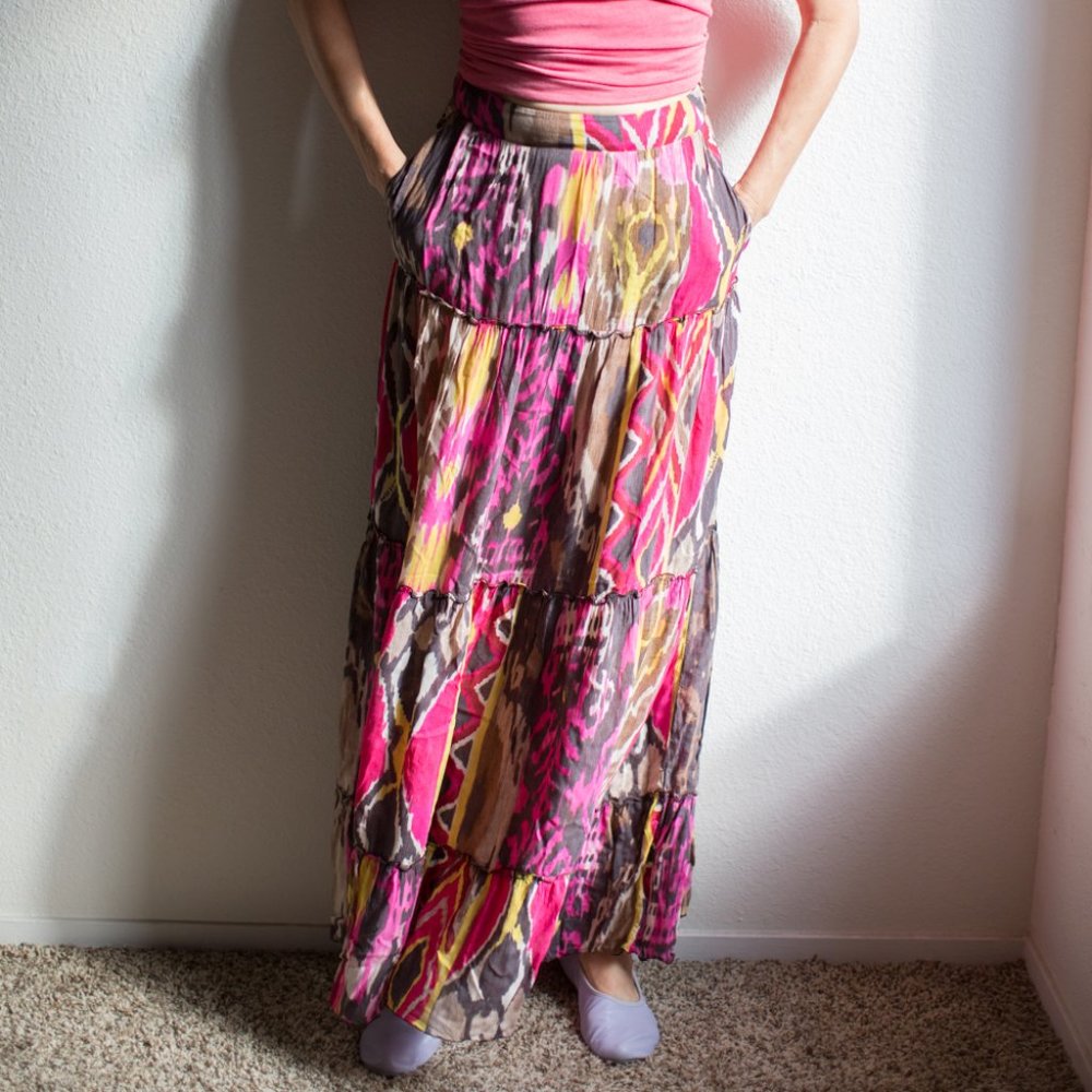Vintage Miss Sixty Bohemian Tiered Maxi Skirt 28" Small Cottagecore Gypsy Hippie